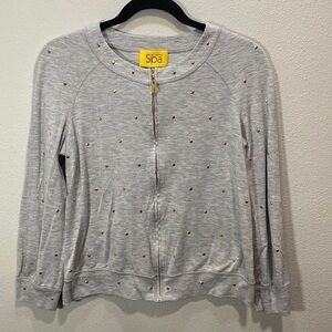 St. John spa zip‎ light weight sweater gray with hood studs